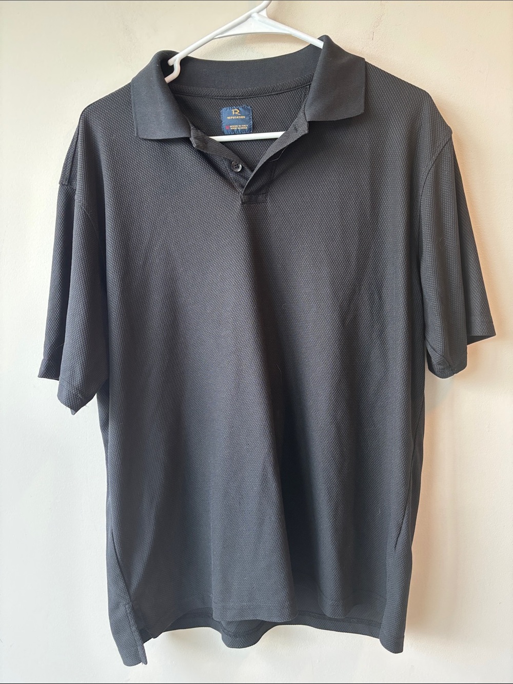 Men’s Short-Sleeve Polo in Black Easy-Care Performance Sz M